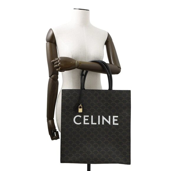 CELINE Triomphe Vertical Cabas Tote PVC/Leather Black 190972 - Picture 13 of 14